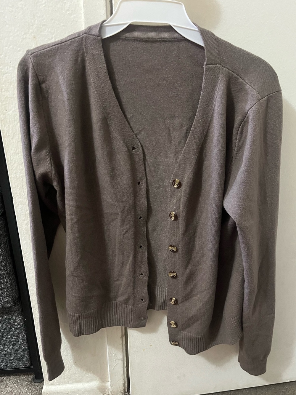 SHEIN Taupe V‑Neck Button Front Cardigan